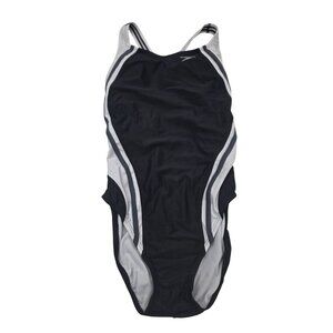 Speedo Womens Black White Racerback One-Piece Swimsuit PowerFLEX‎ Eco Size 8